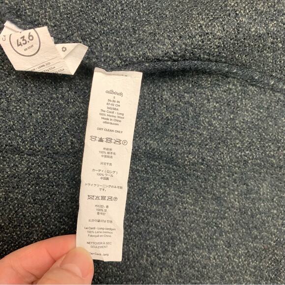 allbirds women's small the cardi long wool open Black Open Front Cardigan sweate - Picture 8 of 9